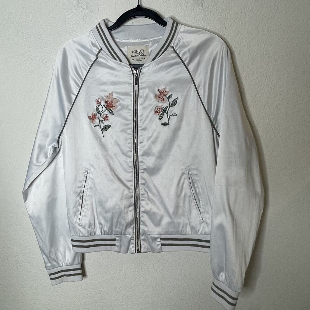 Ashley by 16 International Downtown Collection Floral Embroidery Bomber Jacket